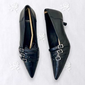 NEW Black Silver Vagabond Lykke 90s Style Leather Buckled Kitten Heels US 6
